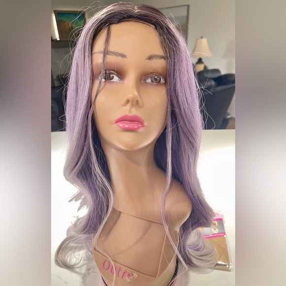 HAIR, 26” long, straight, center part, med brown/gray/lavender shades - Picture 4 of 10